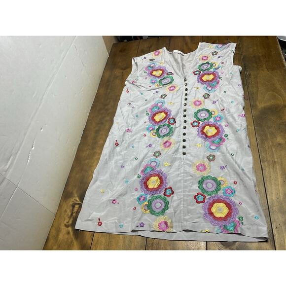 Anthropologie Corey Lynn Calter Embroidered Floral Sheer Shift Dress Size Large - Picture 1 of 12